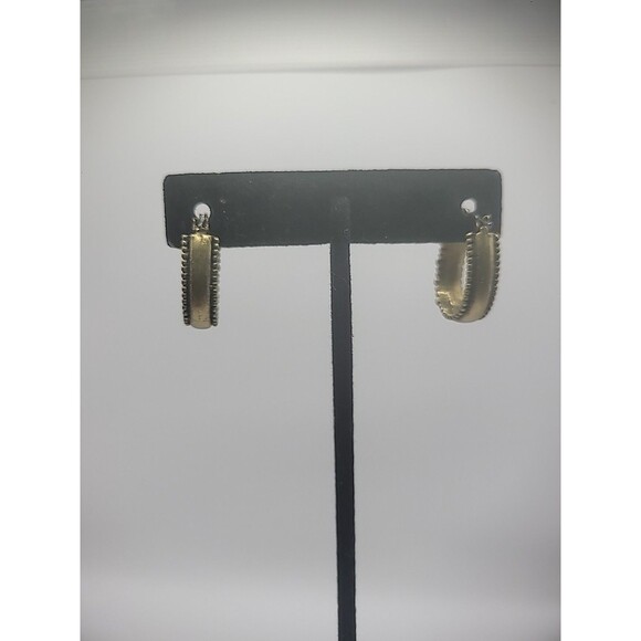 Vintage Gold Tone Hoop Earrings Stones Pierced Jewelry Costume - Picture 5 of 10